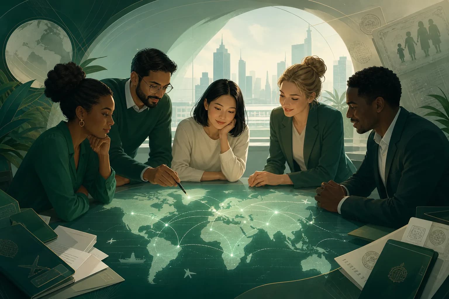 A calm, expert relocation planning scene representing SettlyAI's guidance.