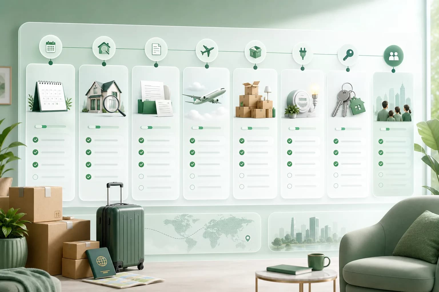 Pre-move checklist organized on a timeline.