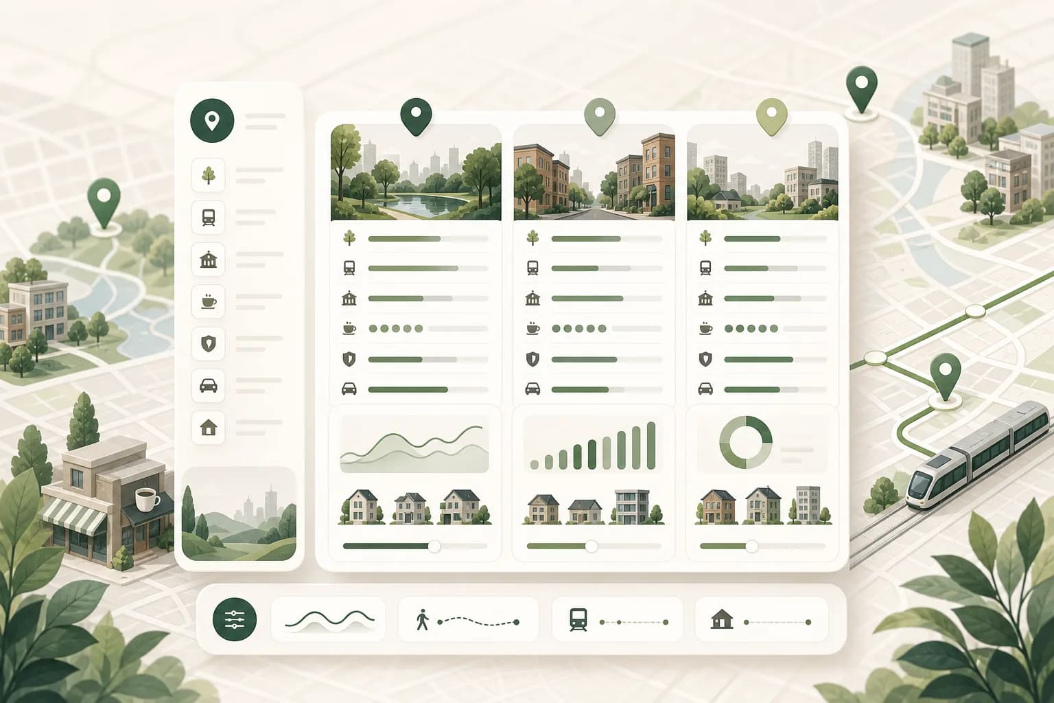 Map and neighborhood comparison cards.